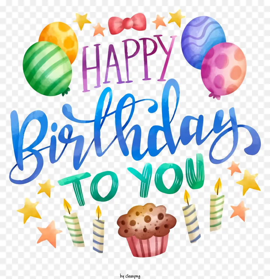 chúc mừng sinh nhật - Chúc mừng sinh nhật màu nước với bánh cupcake và confetti