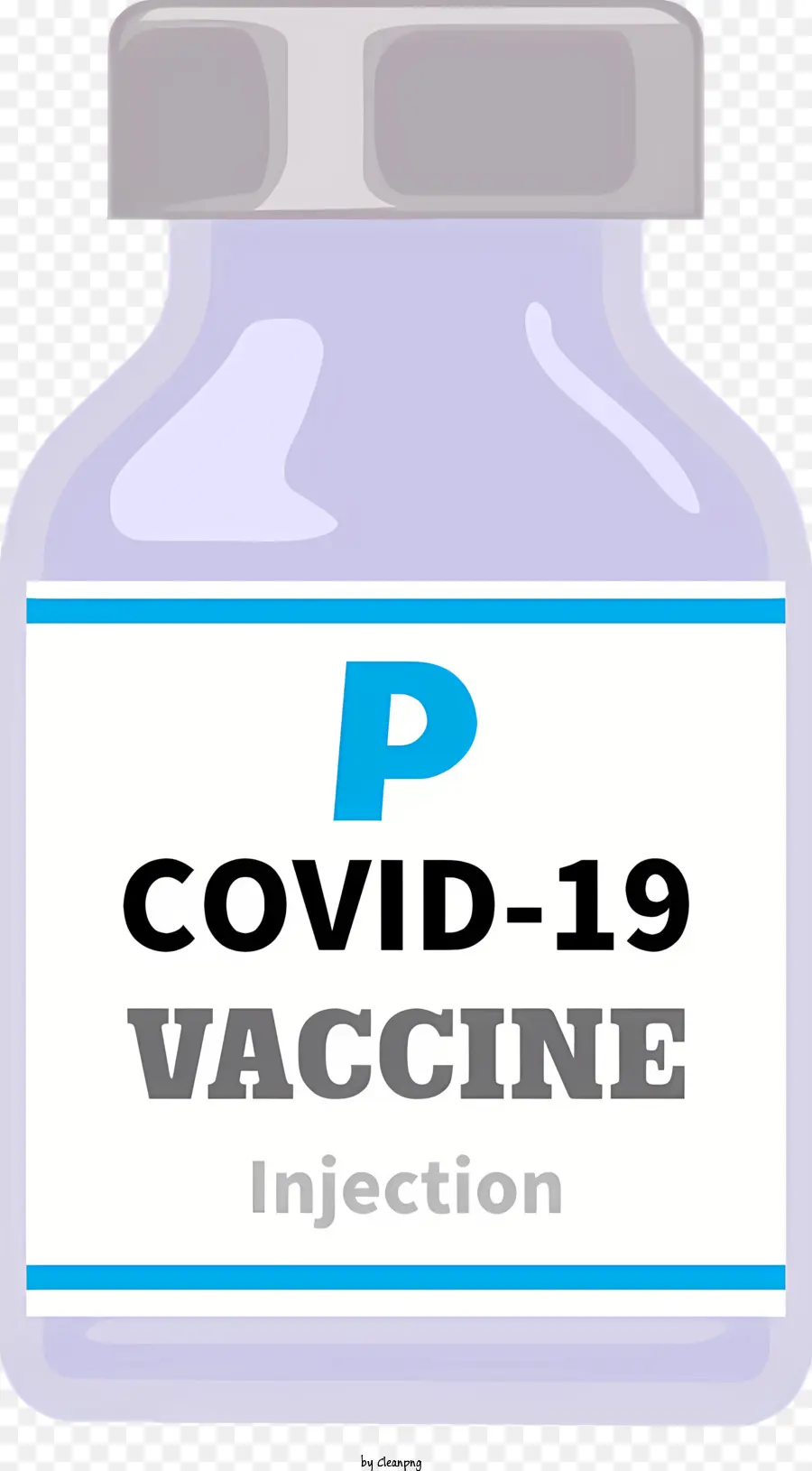 Impfstoff-Covid-19-Injektionsflasche Plastikbehälter - Weiße Flasche mit blauem Covid-19-Etikett, Flüssigkeit/Fläschchen
