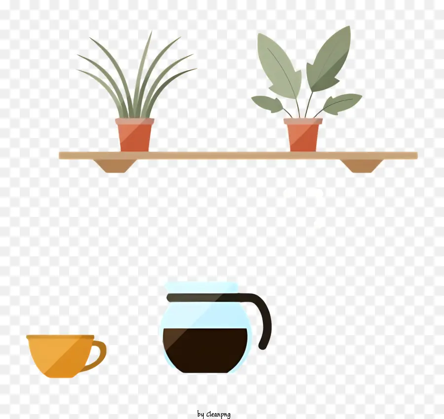 tazzina da caffè - Scaffale con piante, tazza di caffè e pavimento