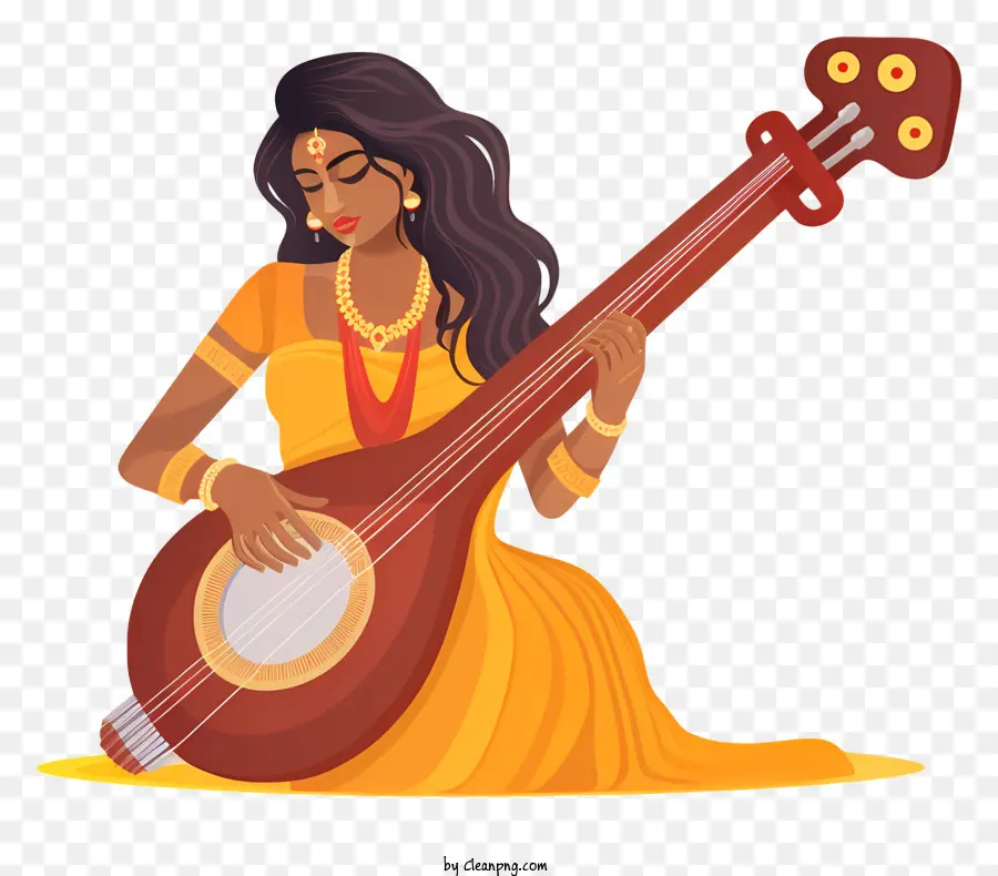 Sitar Indian Music Musical Instrument Traditionelle Musik Indische Kultur - Frau spielt Sitar in einem schwach beleuchteten Raum