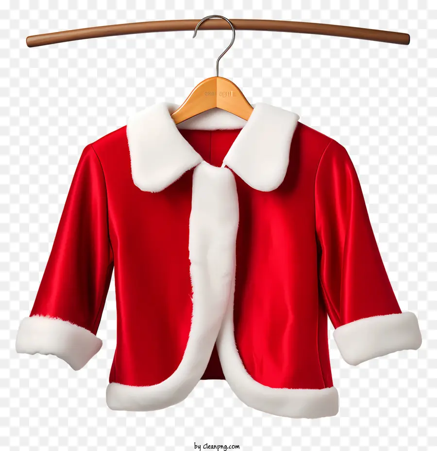 red jacket long sleeved jacket fur trimmed jacket wooden hanger white collar