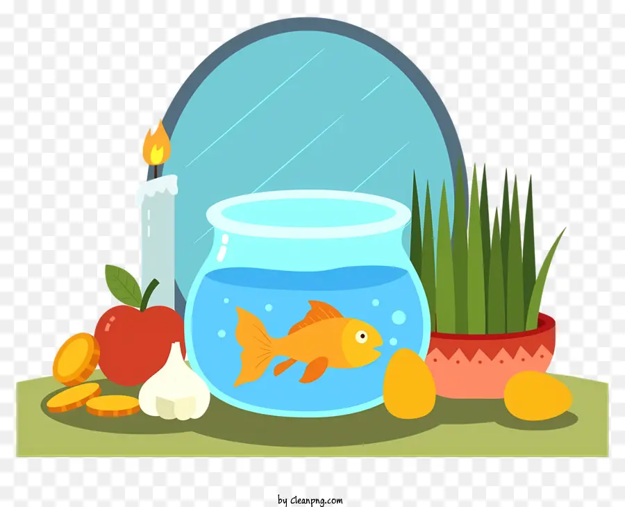 Ciotola di pesce pesce piante di pesce acquario - Pesce dorato che nuota nella ciotola con oggetti