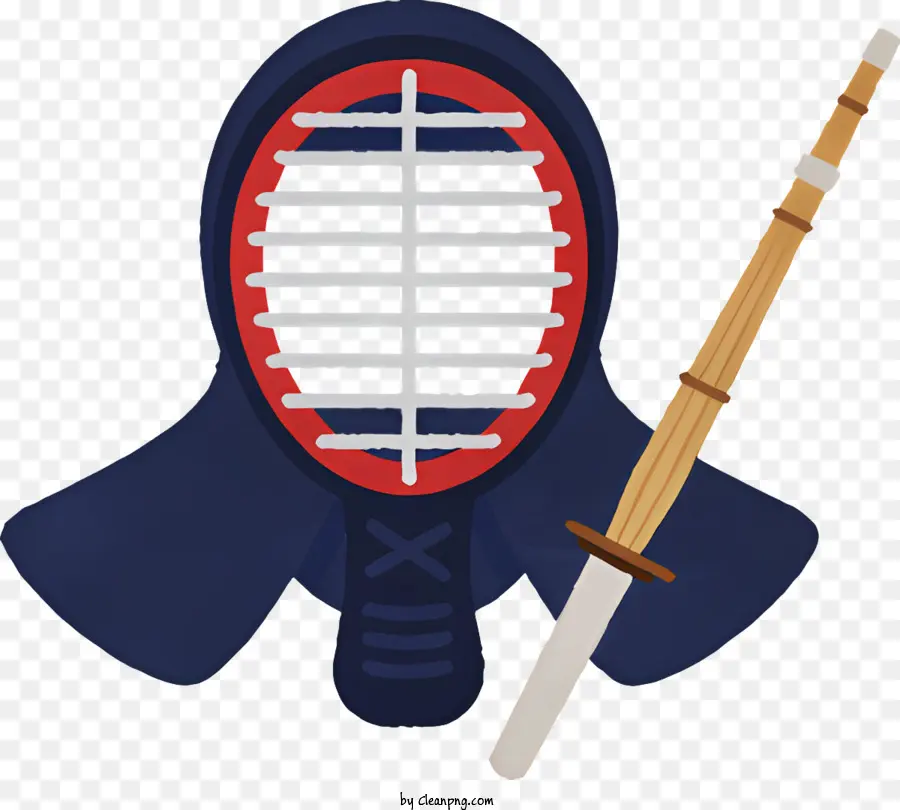 Kendo Japanische Kampfkunst Holzschwert Kendo Mask Schutzausrüstung - Person, die Kendo -Maske mit Holzschwert trägt