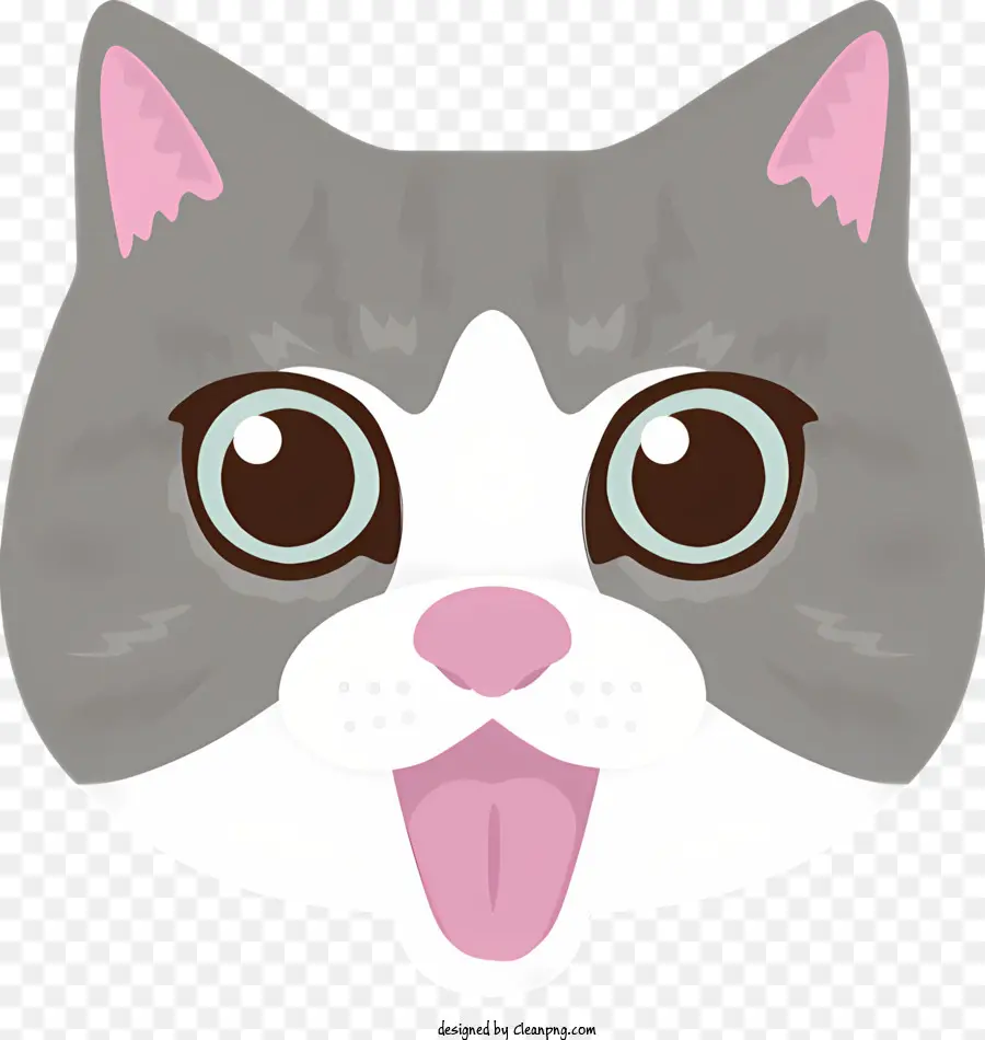 Lingua di gatto fuori sorpresa gli occhi marroni di pelliccia bianca e grigia - Gatto sorpreso con la lingua fuori, guardando lateralmente