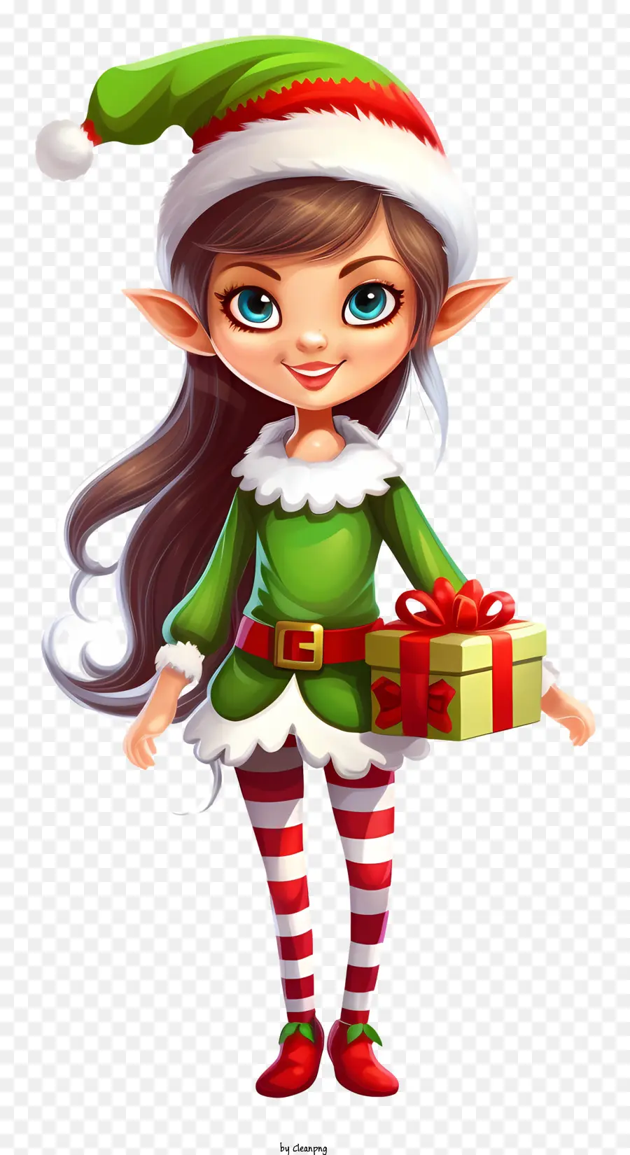 cute elf green skinned elf red hair elf green hat elf red and white striped shirt