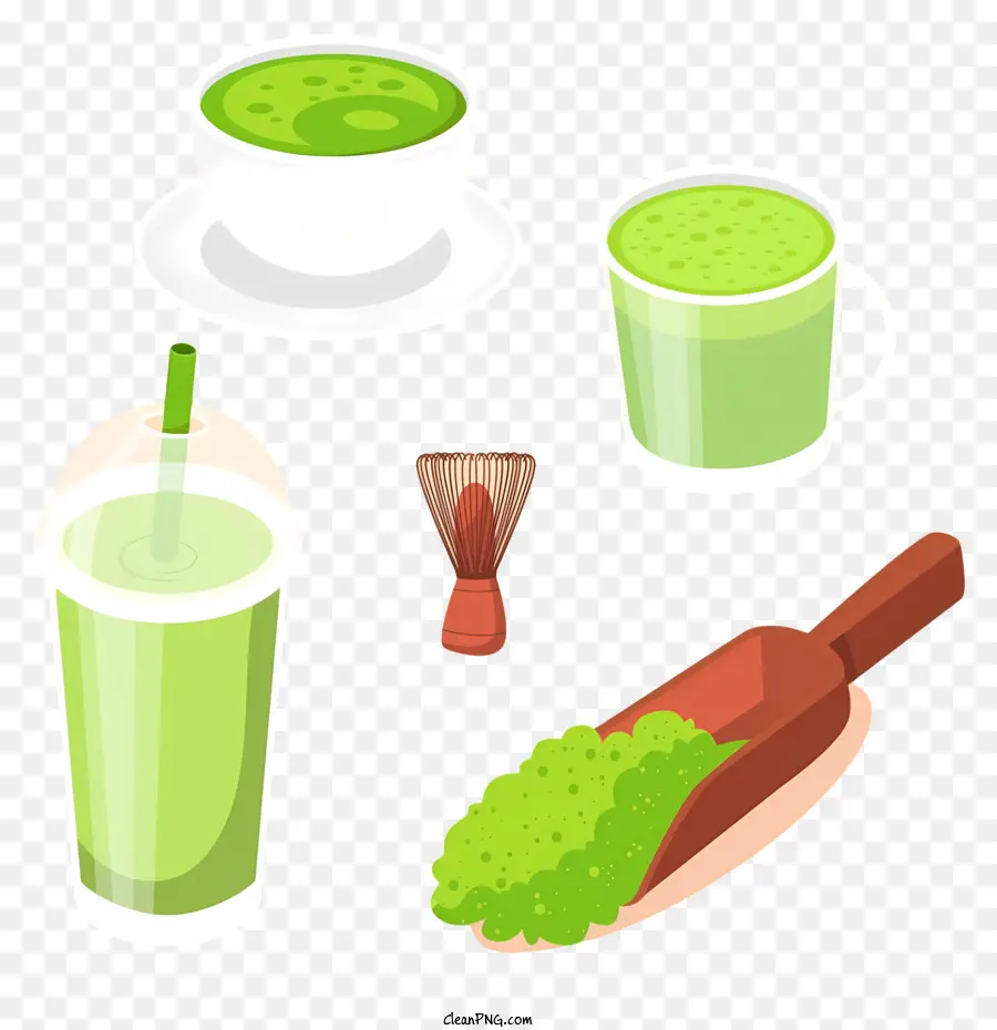 tè verde - Vari tè verde in contenitori con utensili