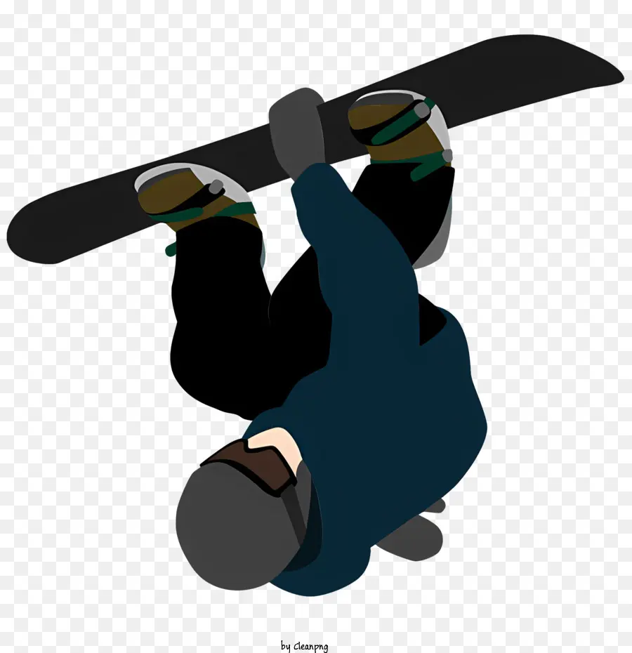Snowboarding inverno pantaloni neri con cappuccio invernale a controllo - L'uomo che indossa abiti neri tiene lo snowboard in cielo