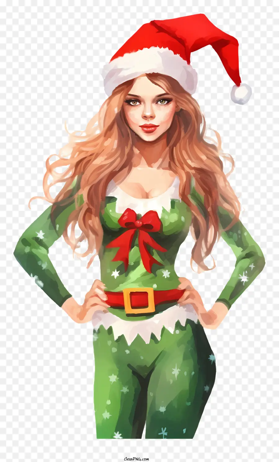 santa Hut - Realistisches Bild der lächelnden Frau im Weihnachtsmann -Outfit