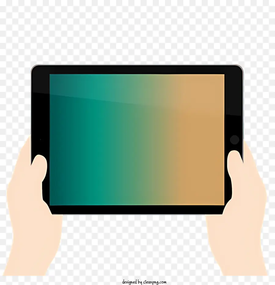 Tablet Computer Hände Halten Tablet Bildschirm Zeigen Sie farbenfrohes Bild verschwommenes Bild an - Hände halten Tablet mit verschwommenem farbenfrohen Bild