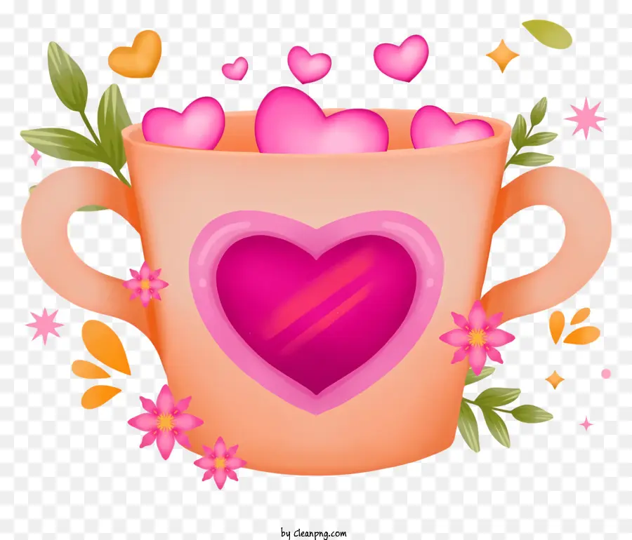 Mũ hình trái tim Mug Pink Geramic Mug Flowers in Mug Pink Hearts Thiết kế hoa đỏ - Cốc hình trái tim với màu hồng gốm và hoa