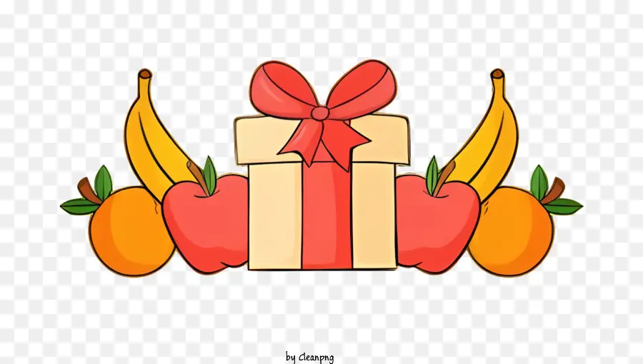 Geschenkbox - Geschenkbox mit rotem Band, umgeben von Früchten