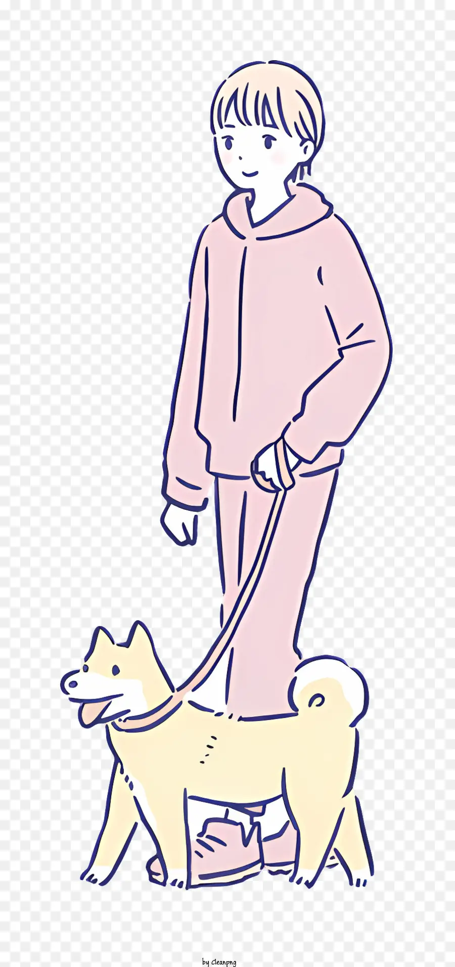 drawing young woman white and brown dog leash pink sweater