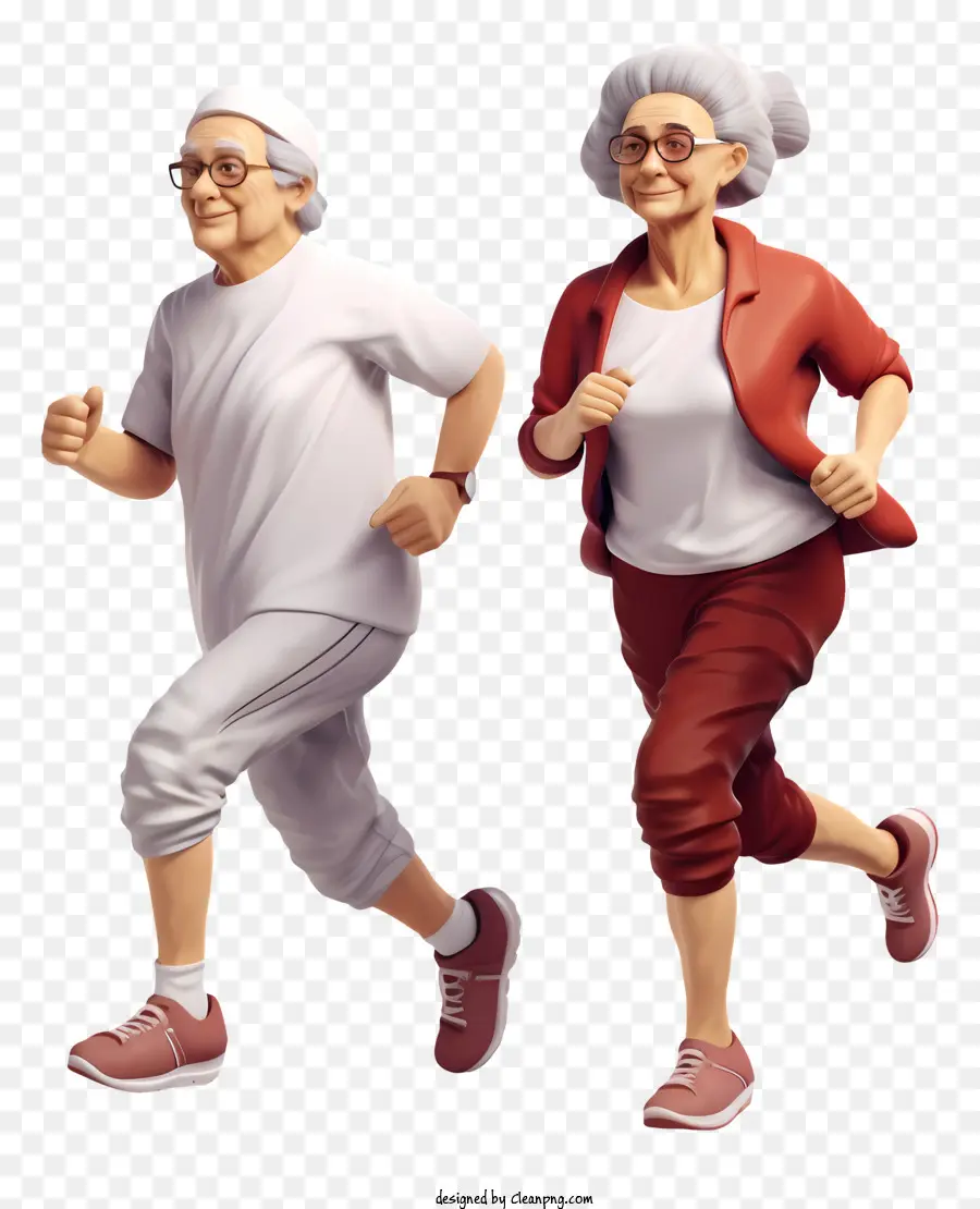 elderly people running track running white t-shirts running shoes white sunglasses