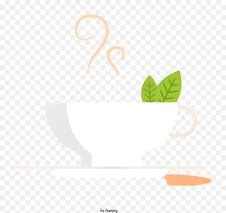 grünes Blatt - Grünes Blatt in weißer Teetasse mit Dampf