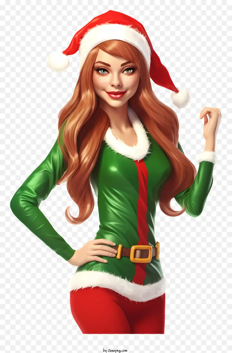 santa Hut - Frau im Urlaubs -Outfit mit langen roten Haaren