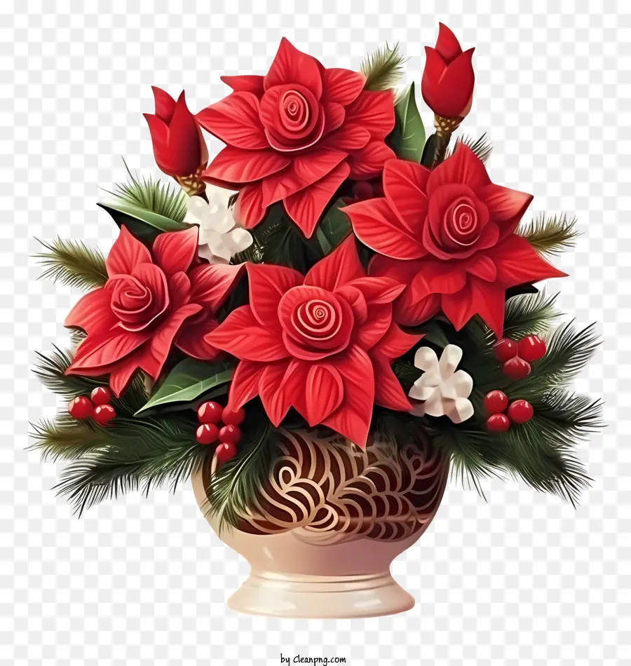 schwarzer Rahmen - Rote und weiße Blüten in Vase auf schwarzem Hintergrund