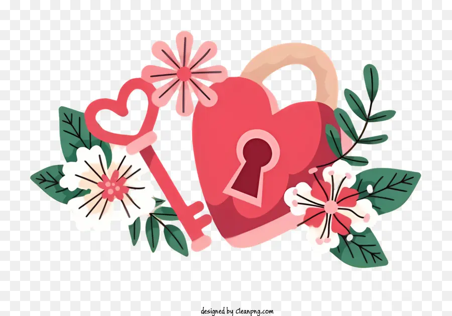 simbolo dell'amore - Lock a forma di cuore con colore rosso e fiori