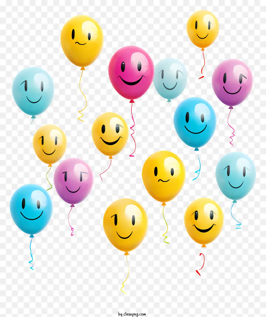 Blaue Luftballons - Buntes Haufen Smiley -Gesichtsballons auf dem Spiel