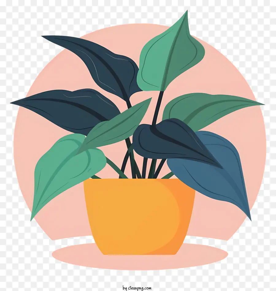 cartoon potted plant green leaves flowers pink sunset