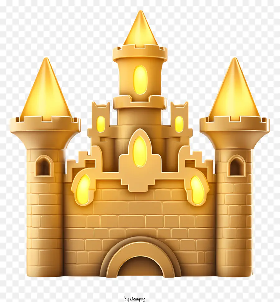 yellow castle castle with three towers golden roof brick castle small windows