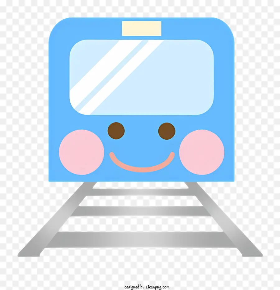 Piccolo treno blu treno sorridente in pista del treno in treno rosso - Piccolo treno blu con viso sorridente