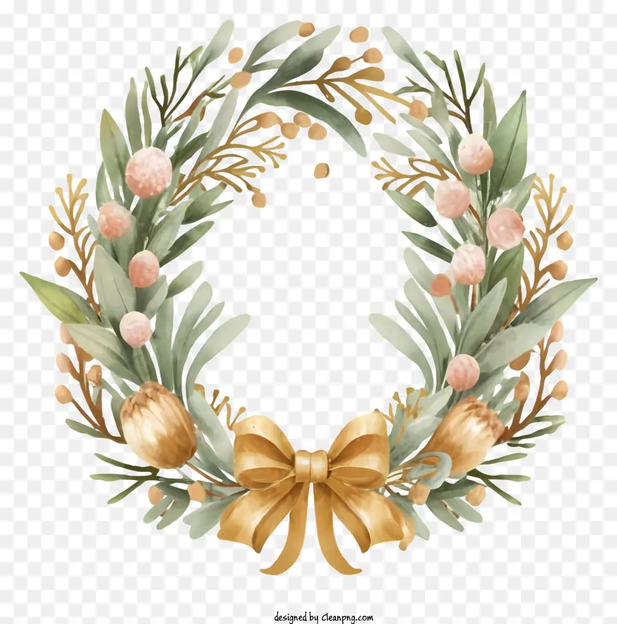 wreath floral elements pine branches leaves pink flowers