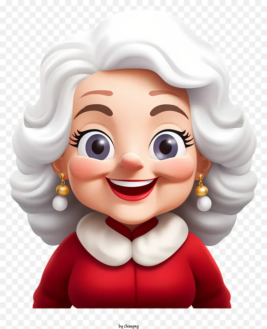 Cartoon Frau weiße Haare große weiße Augen rotes Kleid Halskette - Cartoonfrau mit weißen Haaren und großen Augen