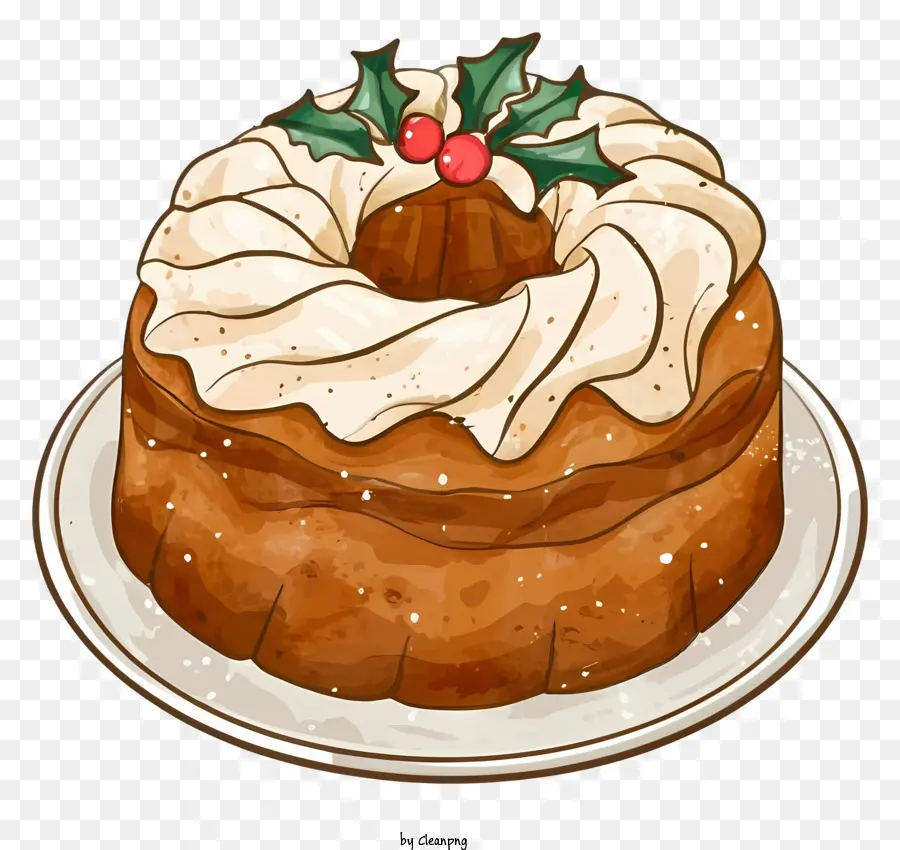 Cartoon Cake Round White Frosting Cinnamon - Runder Kuchen mit weißem Zuckerguss, Zimt, Holly
