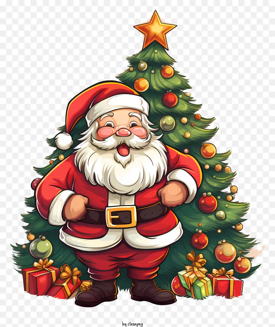 Weihnachtsmann - Weihnachtsmann mit Weihnachtsbaum und Schneemann