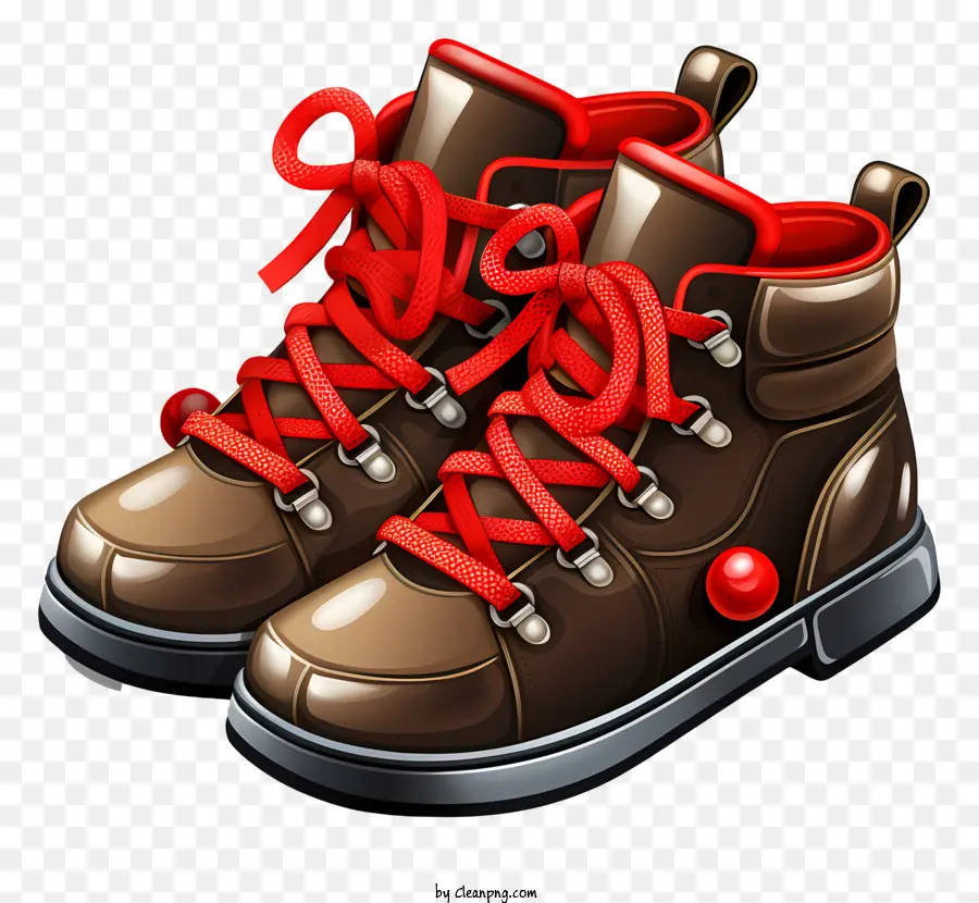 scarpa in pelle scarpa marrone illi rossi bottone rosso nodo - Scarpa in pelle marrone con lacci rossi e pulsante