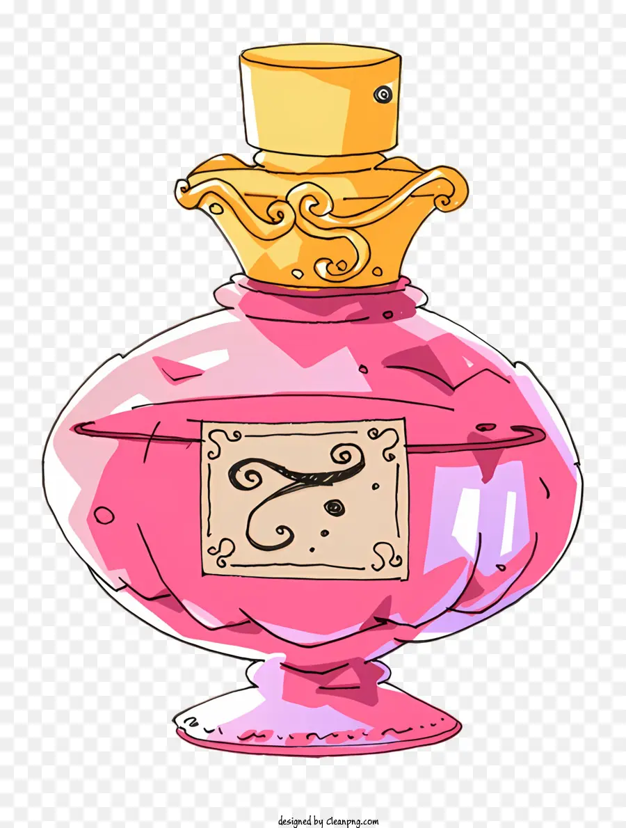 cartoon pink perfume bottle black background gold top persona 5 perfume