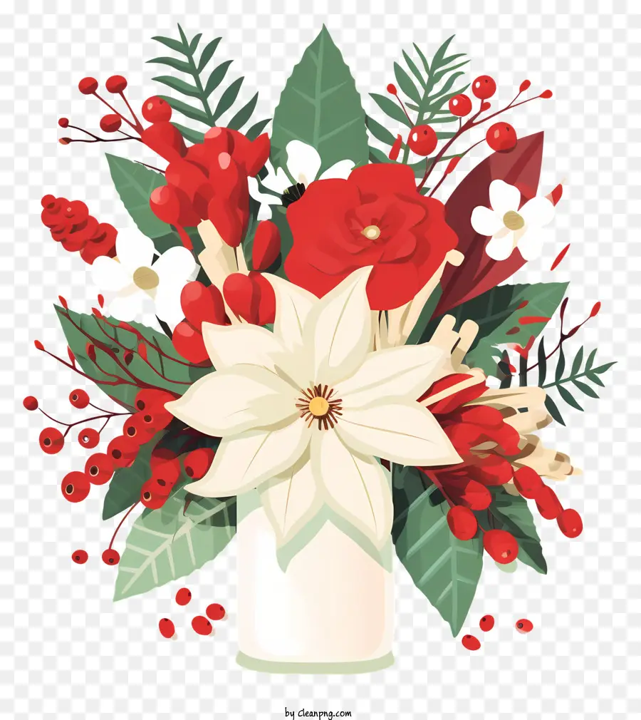 sfondo bianco - Vaso di fiori rossi e bianchi con bacche