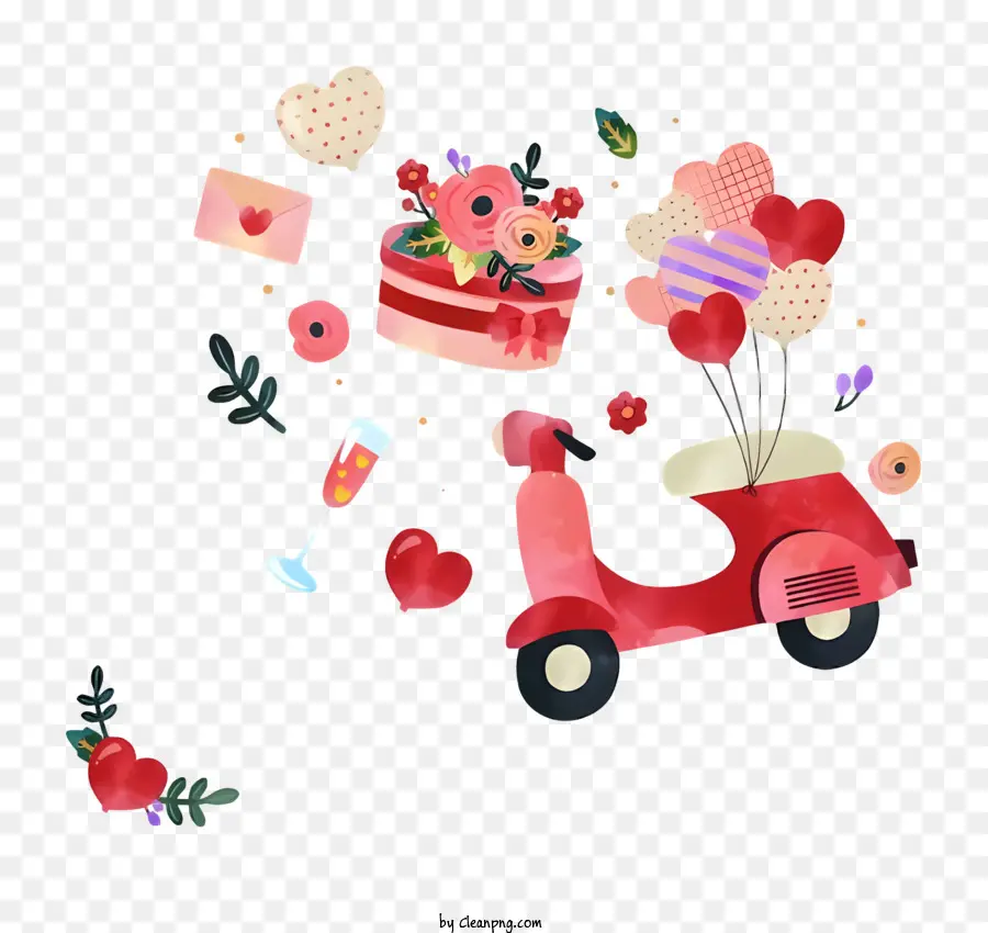 bó hoa - Xe tay ga đầy màu sắc với đồ trang trí và đồ vật lãng mạn