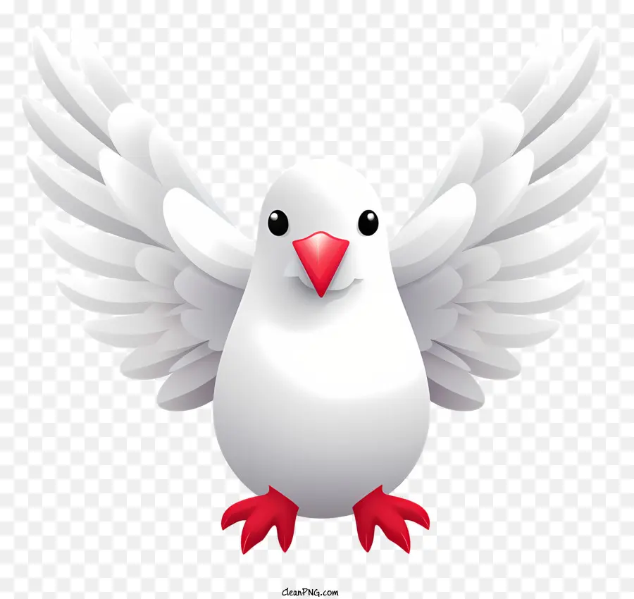 Weißer Vogel roter Schnabel auf Hinterbeinen stehend Flügel ausgestreckte geschlossene Augen ausgestreckt - Weißer Vogel mit rotem Schnabel steht auf Hinterbeinen