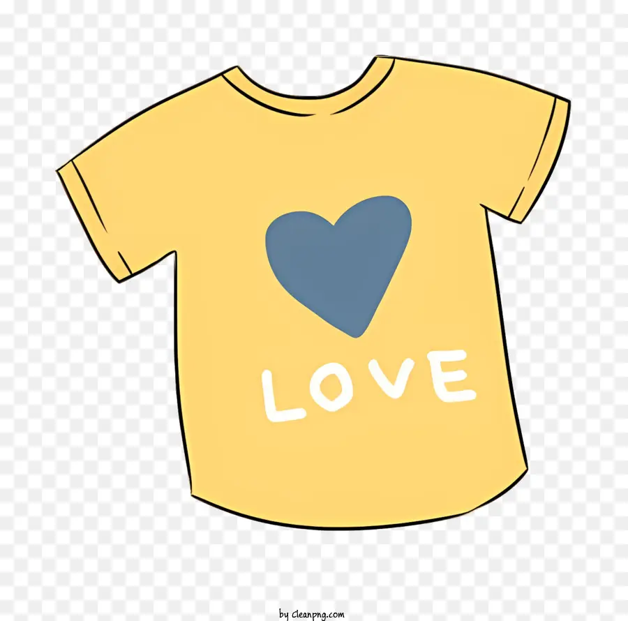Cartoon Yellow T-Shirt Blue Heart Love T-Shirt Blue Buchstaben - Kleines Bild mit gelbem Hemd, blaues Herz 