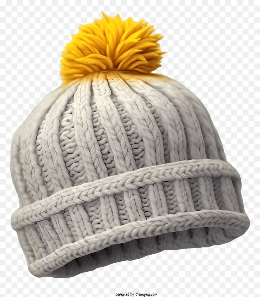 knitted hat yellow pompom light-colored yarn round knit band pompom accessories