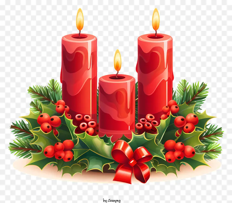 Weihnachten Kerzen - Gruppe von roten Kerzen auf Holly Wrader