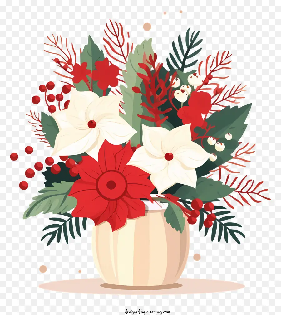 natale fiori - Vaso con fiori di vacanza rossi e bianchi