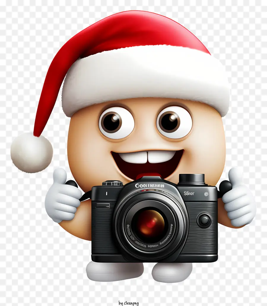 Weihnachtsmann - Lächelnder Weihnachtsmann mit Kamera, trägt roten Anzug