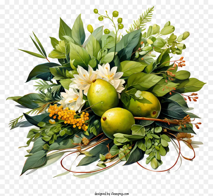 Vẽ Bouquet Green Táo Bình hoa lê - Tranh về táo, lê, lá, hoa trong bình