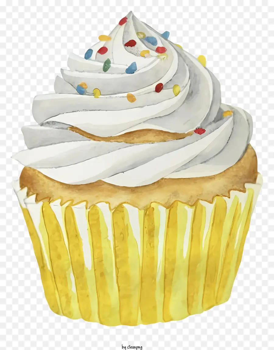 Rắc - Bánh cupcake màu vàng với phủ sương trắng và rắc