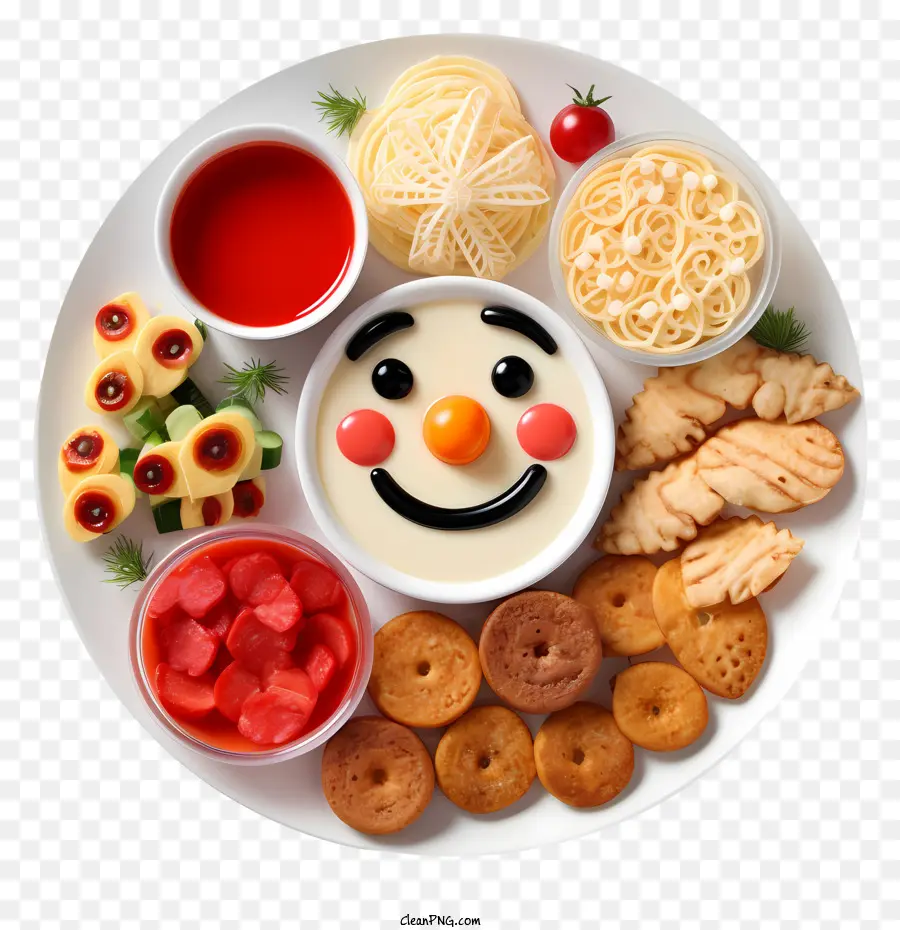 weißen hintergrund - Weißer Teller mit Smiley -Gesicht von Essen umgeben