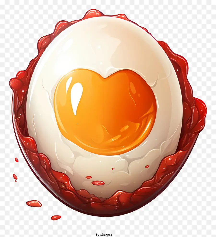 uovo duro con uovo fritto con uovo fritto in onna di uovo - Uovo aperto spezzato con tuorlo trasudante. 
Cucinato