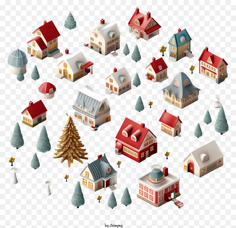 winter wonderland small houses snow-covered ground trees small trees