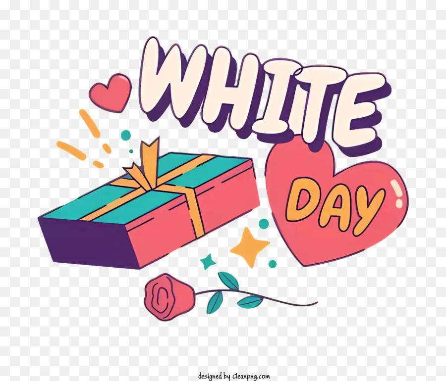 il white day - Immagine di carta bianca con cuore rosso, fiocco blu, rosa rossa, cuore blu e lettere rosa 