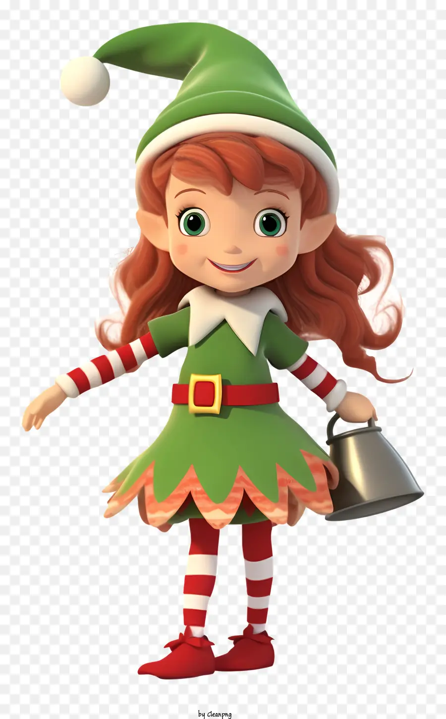 rothaariges Mädchen grün und weiß gestreiftes Hemd Grüne Schürze weißer Schal langes rote Haare - Cartoon Mädchen mit rotem Haar, der Eimer hält Eimer