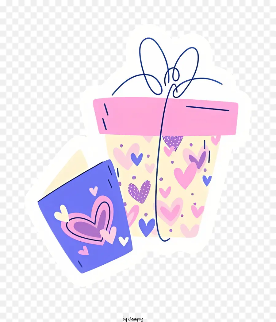 Geschenkbox - Flache, süße und romantische Geschenkillustration mit Herzen
