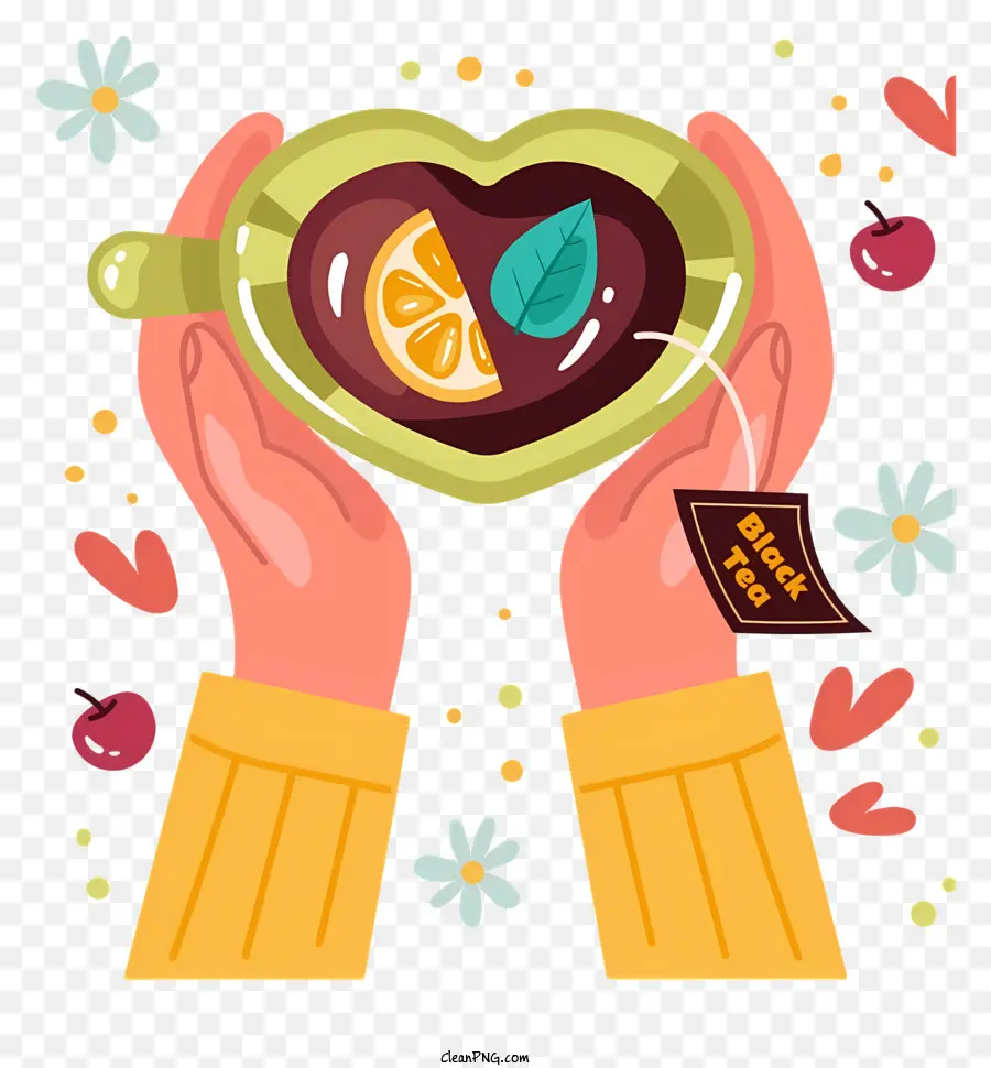 tè al limone - Immagine disegnata a mano della tazza di tè con frutta