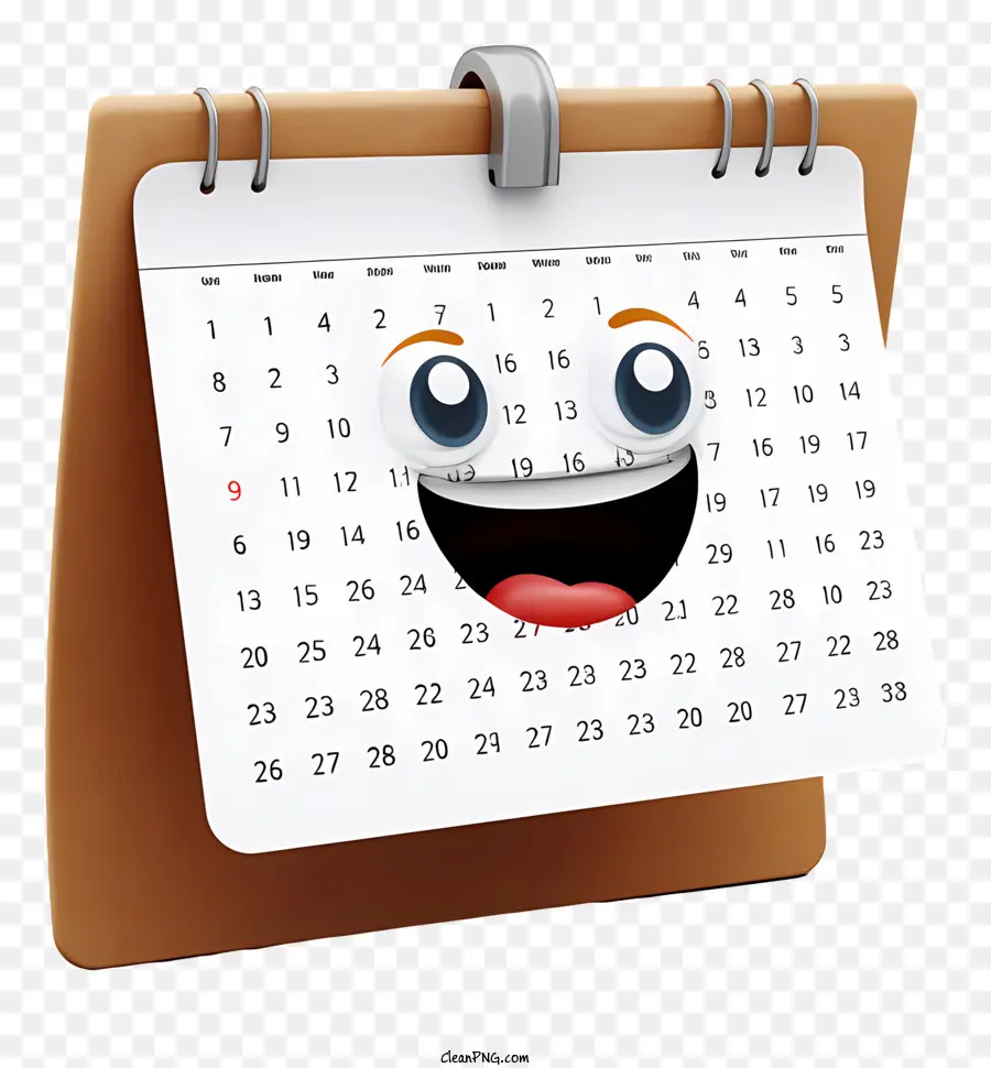 lächelnder Kalender brauner Papierkalender Holzrahmen Kalender lächelnde Gesichtskalender Zunge herausstrecken Kalender - Lächelnder Gesichtskalender mit Holzrahmen