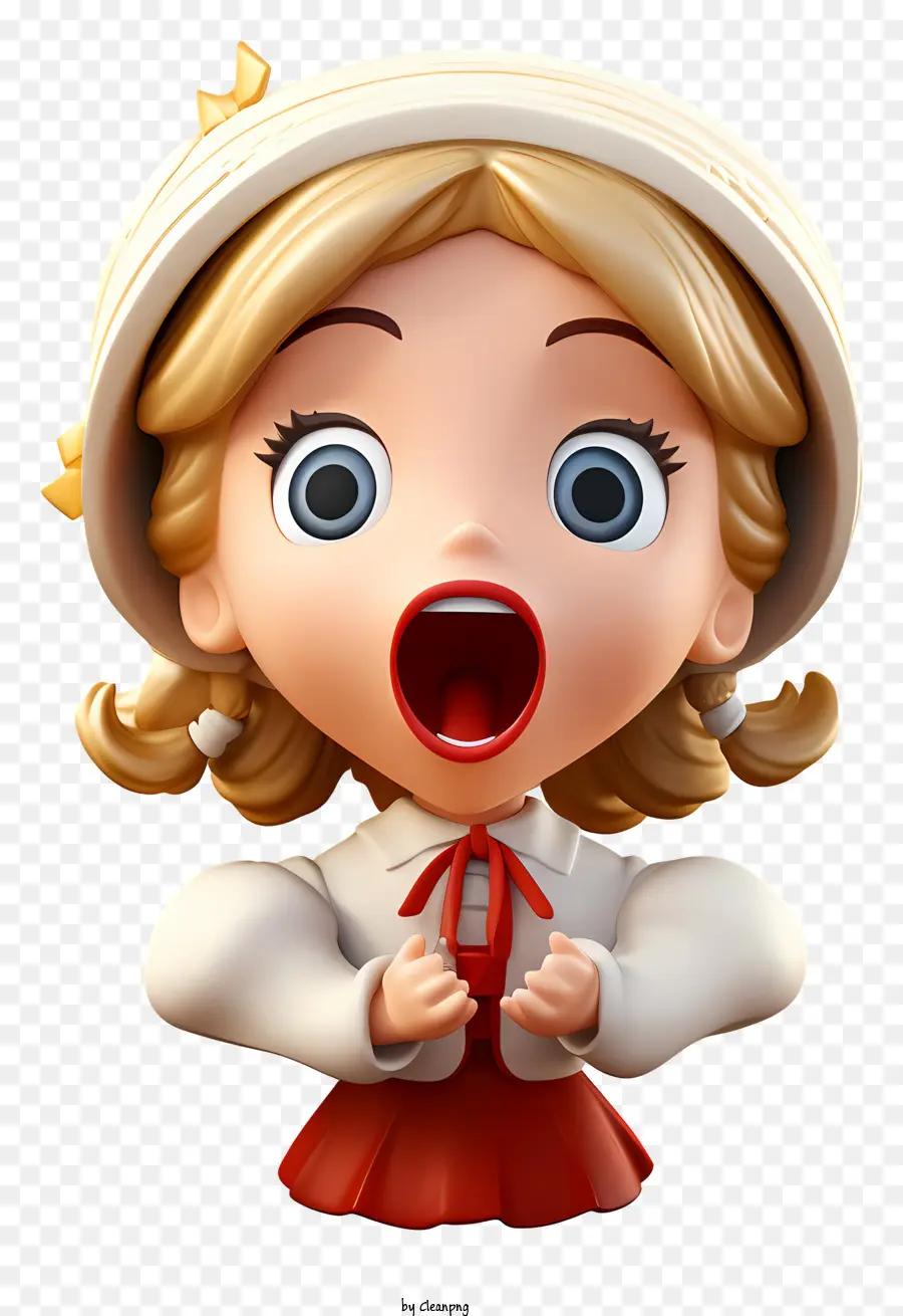 Cartooncharakter überrascht überrascht, weißes Kleid rote Schürze zu schreien - Überraschter Cartoon -Charakter, der im 3D -Stil schreie